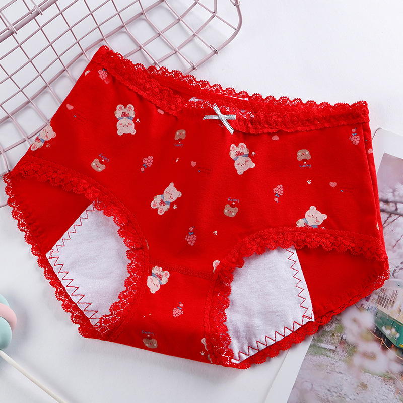 Cute Printed Girl's Lace Waistband Anti Side Leakage Period Panties Underwear 3