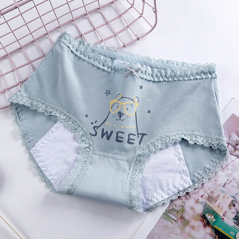 Cute Printed Girl's Lace Waistband Anti Side Leakage Period Panties Underwear 5