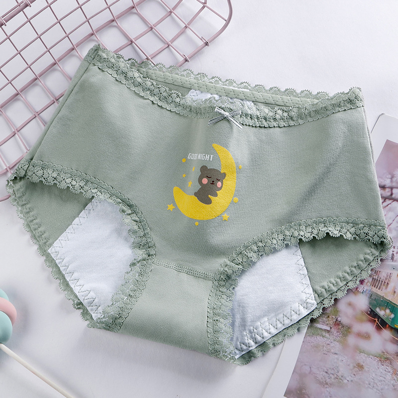 Cute Printed Girl's Lace Waistband Anti Side Leakage Period Panties Underwear 7