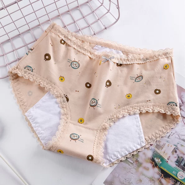 Cute Printed Girl's Lace Waistband Anti Side Leakage Period Panties Underwear 8