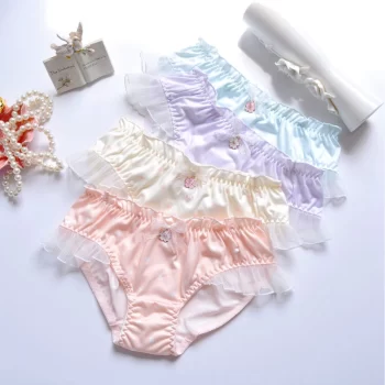 Cute Printed Ruffled Milk Silk Briefs Underwear for Stylish Young Girls 1