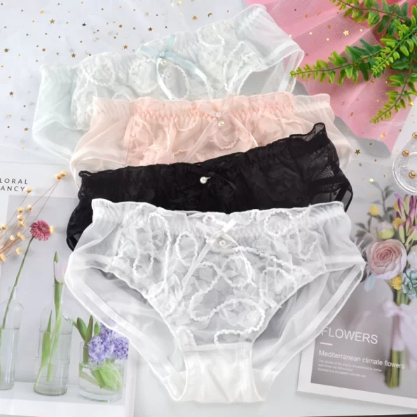 Exclusively for Charming Women,,Exquisite Rose Embroidery Solid Color Breathable Sheer Lace Panties Underwear 1