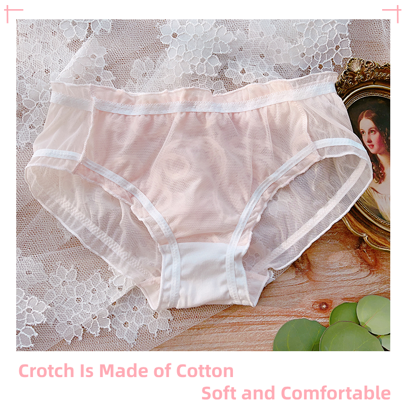 Exclusively for Charming Women,,Exquisite Rose Embroidery Solid Color Breathable Sheer Lace Panties Underwear 18