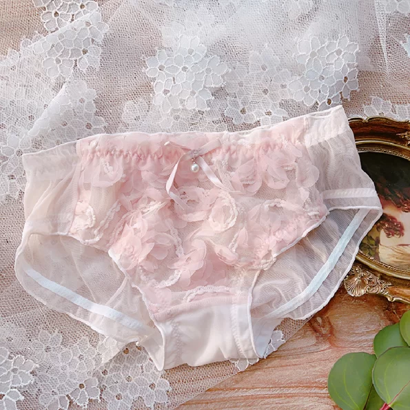 Exclusively for Charming Women,,Exquisite Rose Embroidery Solid Color Breathable Sheer Lace Panties Underwear 8