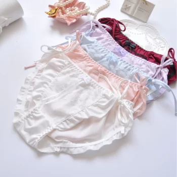 Japanese Style Side Tie Ruffled Milk Silk Hipster Ladies' Briefs Underwear 1