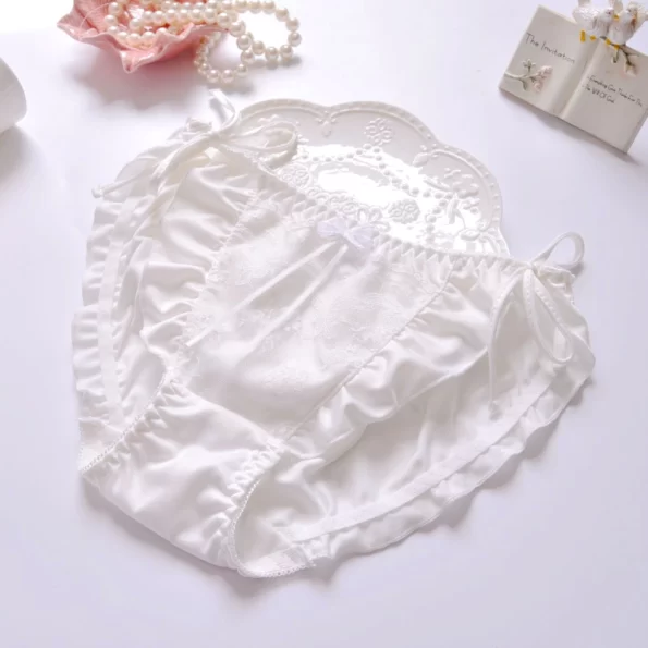 Japanese Style Side Tie Ruffled Milk Silk Hipster Ladies' Briefs Underwear 2