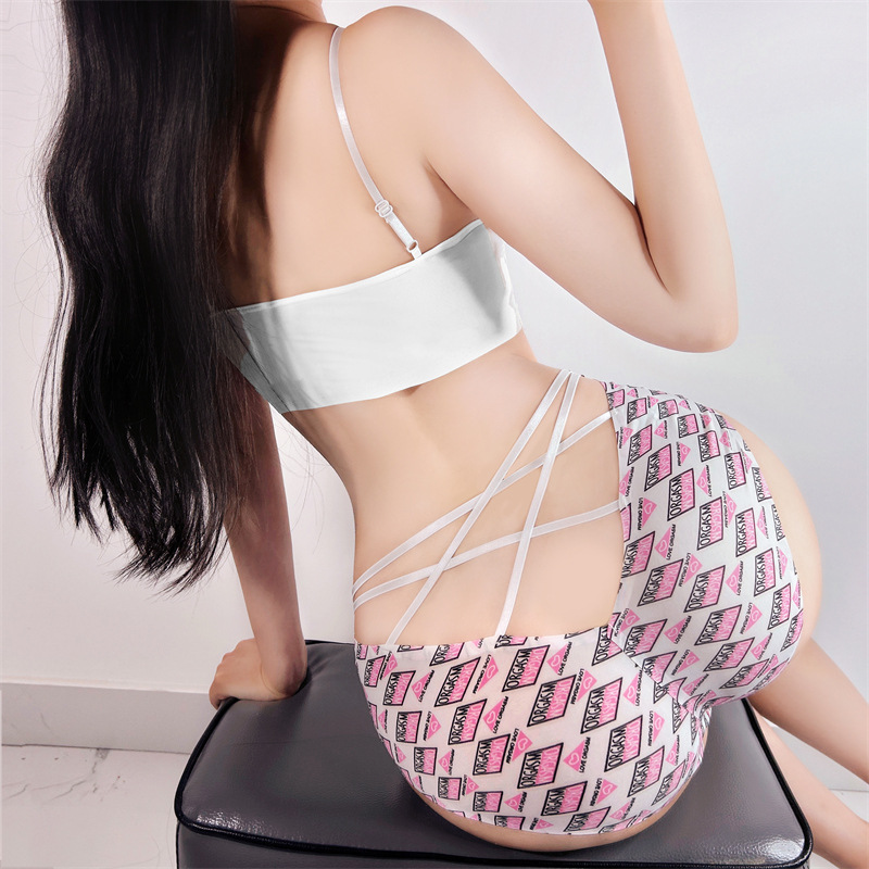 Open Back Hollowed Out Hip Wrap Printed High Waist Lace Women's Panties Underwear 7