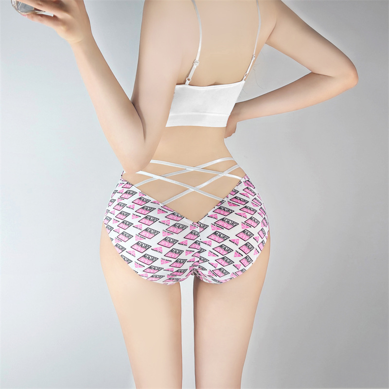 Open Back Hollowed Out Hip Wrap Printed High Waist Lace Women's Panties Underwear 8