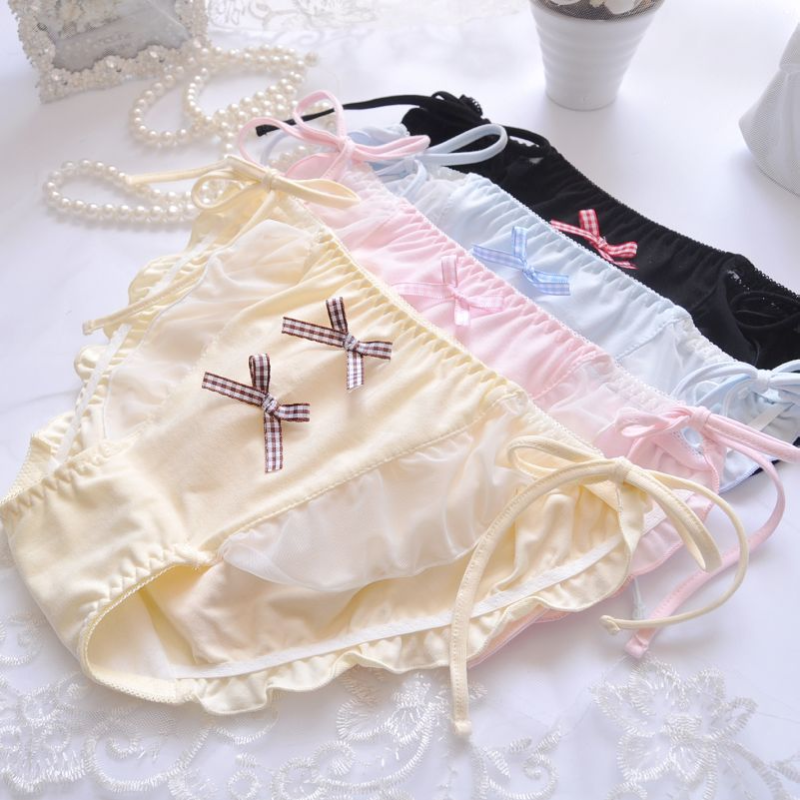 Women's Hipster Cotton Panties with Side Ties and Bow Decorations 1