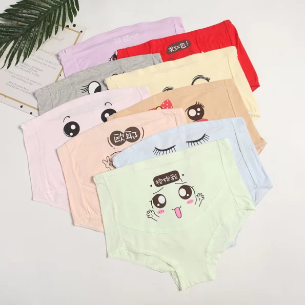 Pure Cotton High Waist Adjustable Belly Support Maternity Panties with Cute Cartoon Designs 11