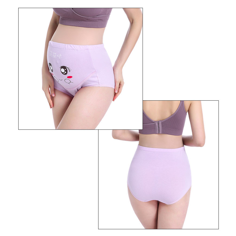 Pure Cotton High Waist Adjustable Belly Support Maternity Panties with Cute Cartoon Designs 17