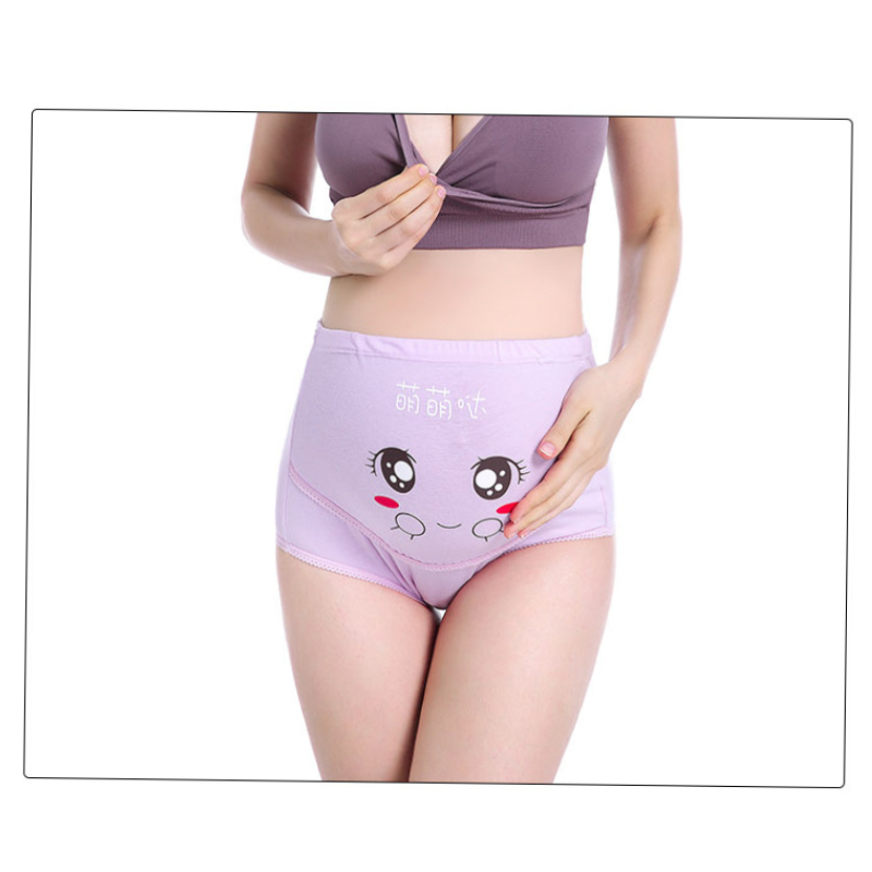 Pure Cotton High Waist Adjustable Belly Support Maternity Panties with Cute Cartoon Designs 18