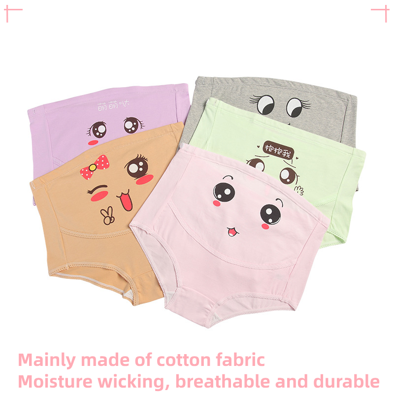 Pure Cotton High Waist Adjustable Belly Support Maternity Panties with Cute Cartoon Designs 20