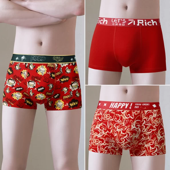 Red Mid Rise Cotton Men's Boxer Briefs With Stylish Prints 15