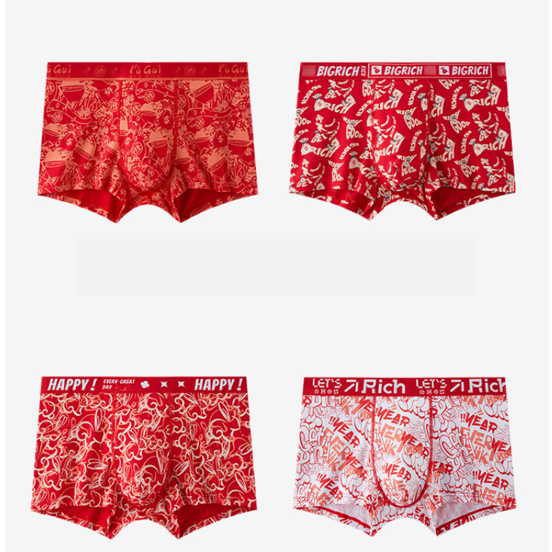 Red Mid Rise Cotton Men's Boxer Briefs With Stylish Prints 16