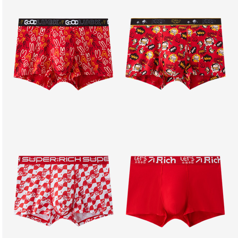 Red Mid Rise Cotton Men's Boxer Briefs With Stylish Prints 17