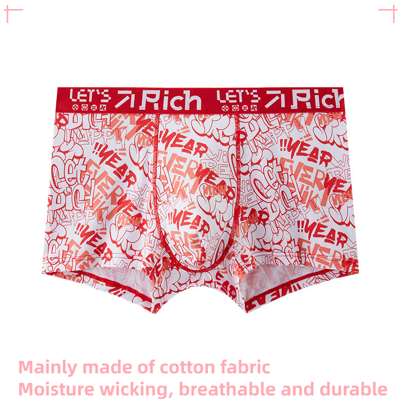 Red Mid Rise Cotton Men's Boxer Briefs With Stylish Prints 20