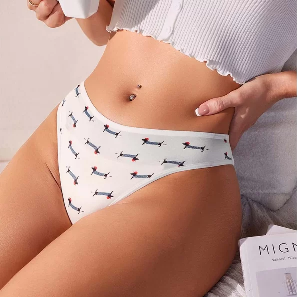 Comfortable Women's Mid Rise Cheeky Panties with Adorable Puppy Print 1