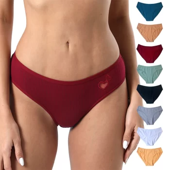 Elegant Mid Rise Women's Brazilian Cotton Panties with Heart Design 13