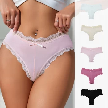 Sexy Lace Waist Pure Cotton Crotch Cheeky Brazilian Panties for Women 9