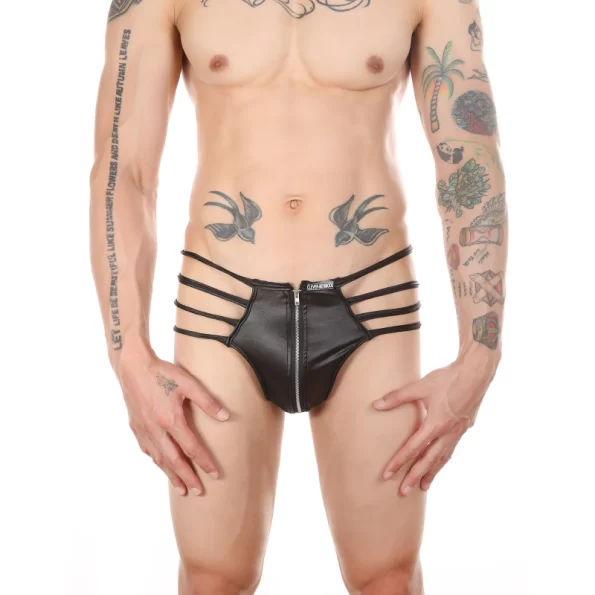 Sexy Low Rise Leather Men's Thong Panties with Zipper for Bold Style 18