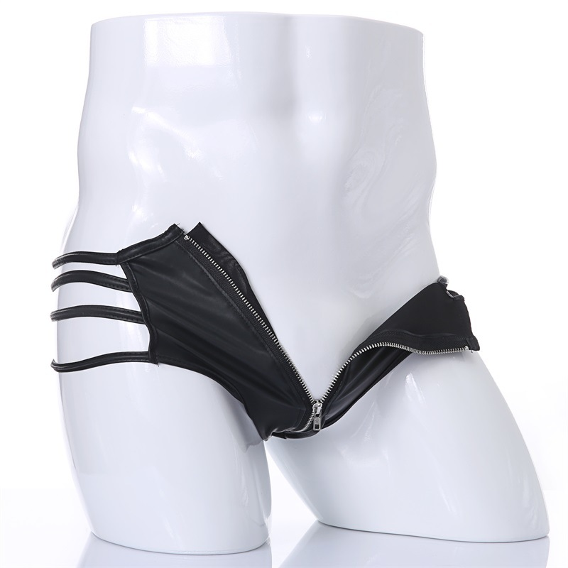 Sexy Low Rise Leather Men's Thong Panties with Zipper for Bold Style 2