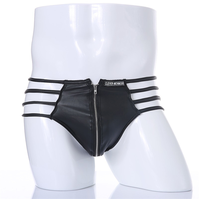 Sexy Low Rise Leather Men's Thong Panties with Zipper for Bold Style 4