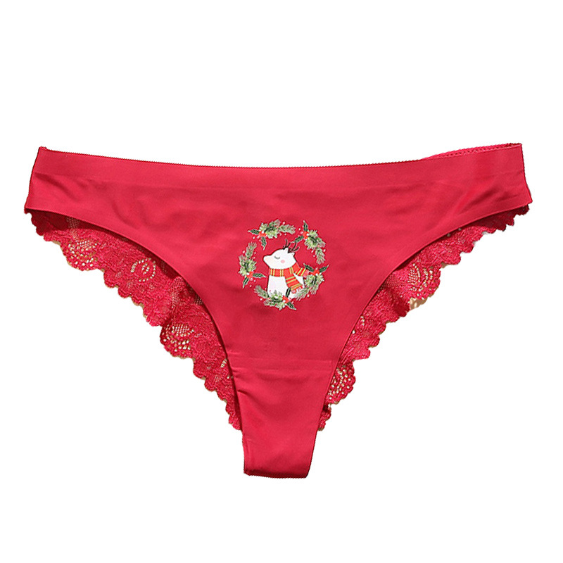 Comfortable Breathable Lace Decorated Christmas Panties 11