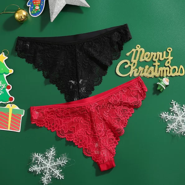 Comfortable Breathable Lace Decorated Christmas Panties 14