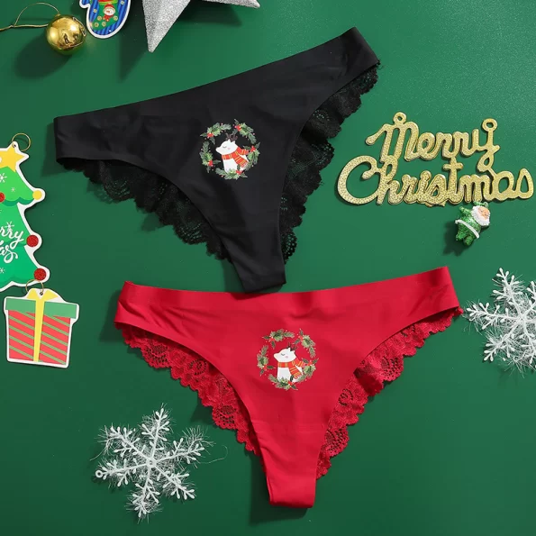 Comfortable Breathable Lace Decorated Christmas Panties 15