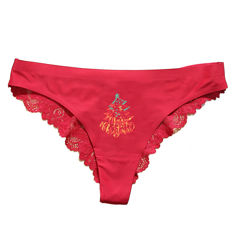 Comfortable Breathable Lace Decorated Christmas Panties 3